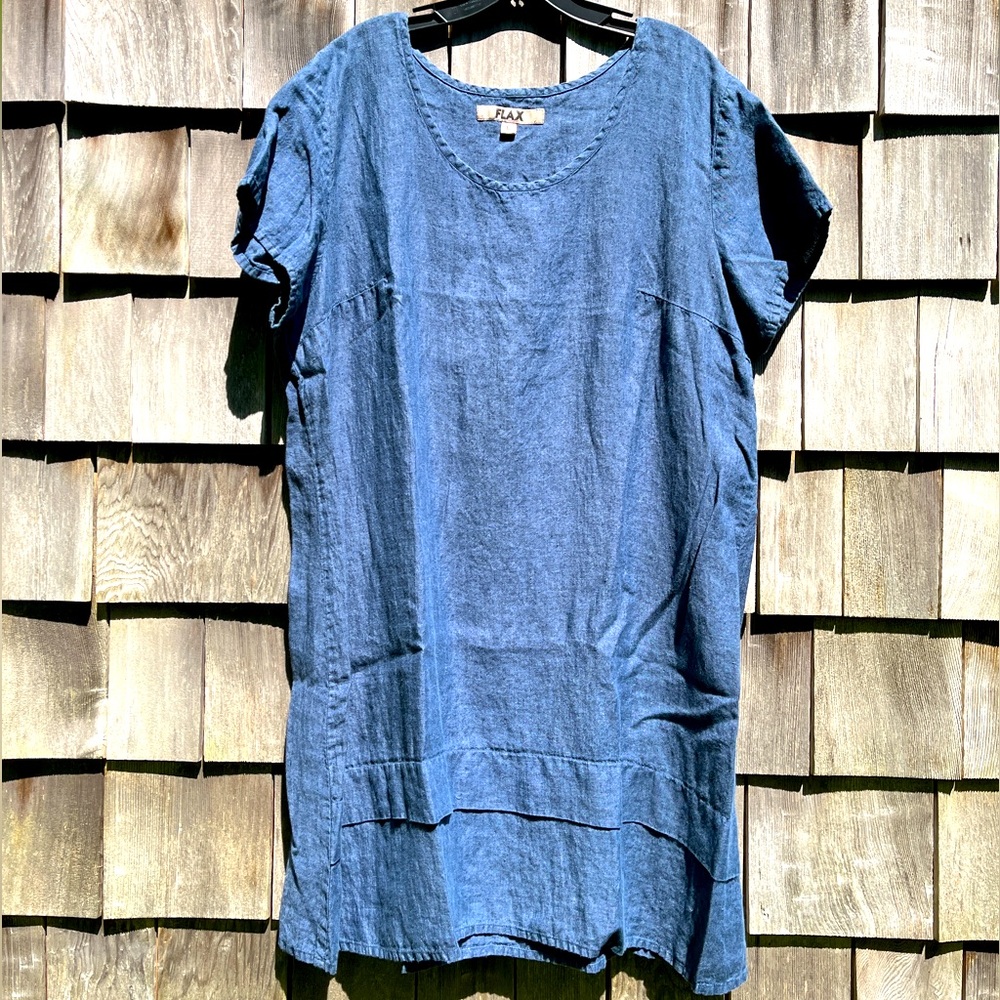 Flax blue linen dress. Size L.